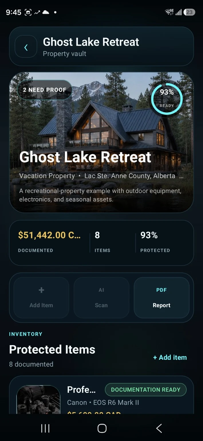 Ghost Inventory property vault showing Ghost Lake Retreat